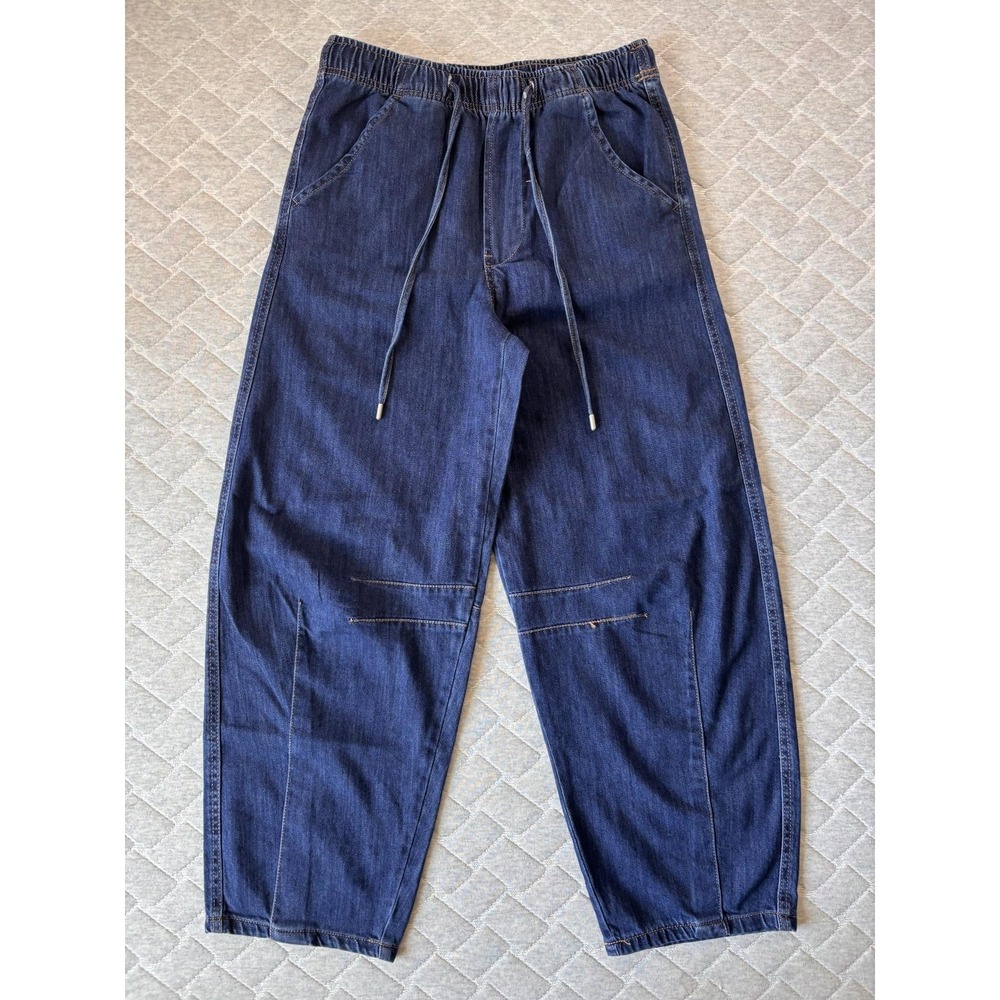 OAT New York Jeans Womens 8/29 Blue High Rise Barrel Relaxed Denim Pull On Cloud